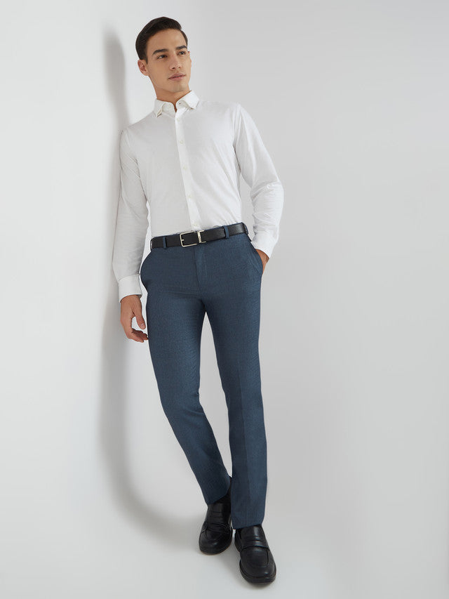 Raymond Men Blue Checks Slim Fit Polyester Blend Trouser