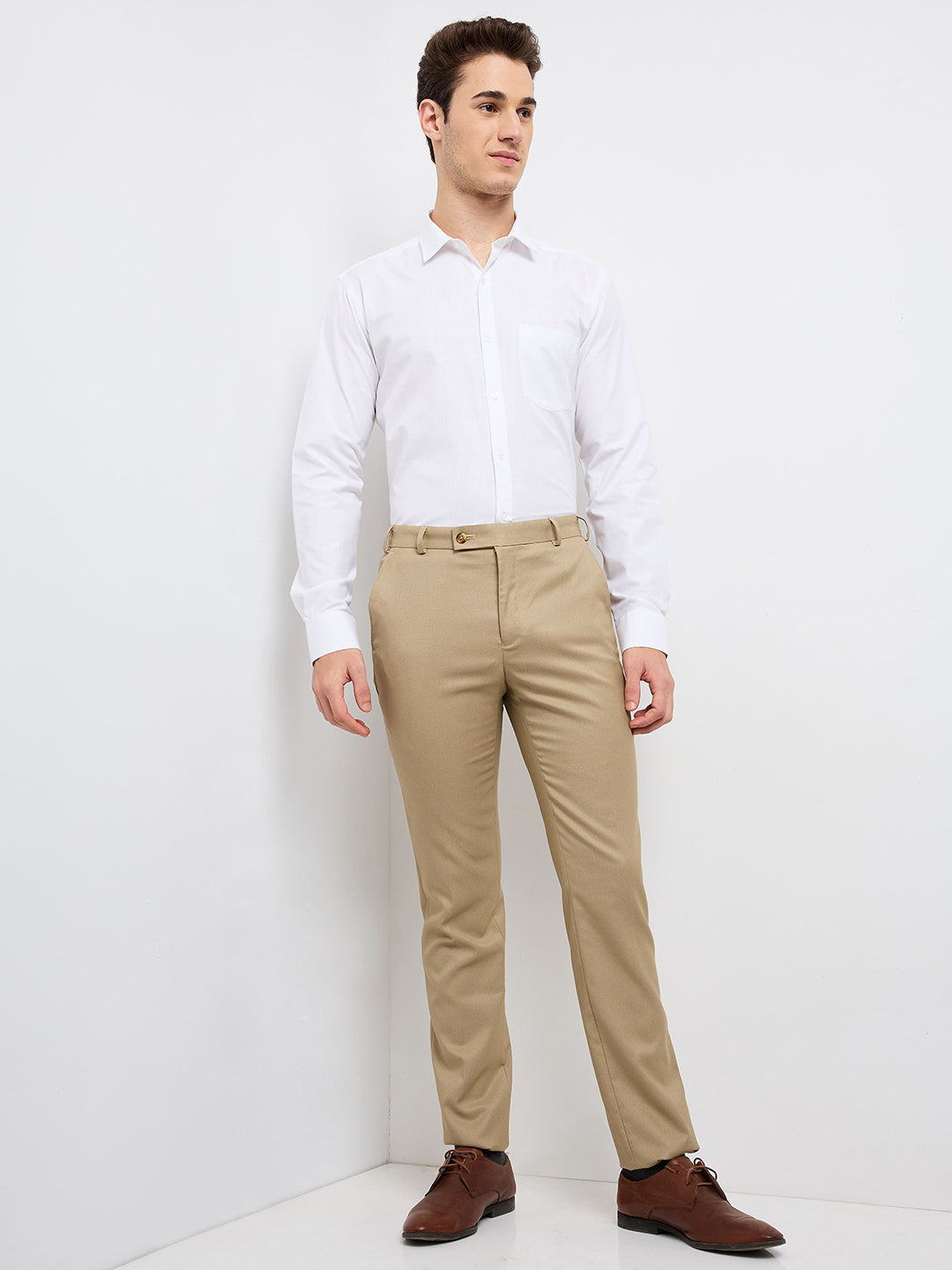 Raymond Men Brown Structure Slim Fit Polyester Blend Trouser