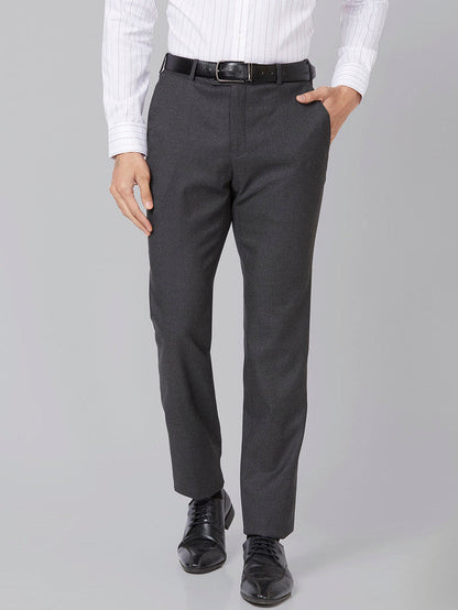 Raymond Men Grey Structure Slim Fit Polyester Blend Trouser