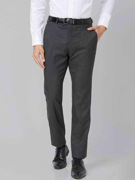 Raymond Men Grey Structure Slim Fit Polyester Blend Trouser