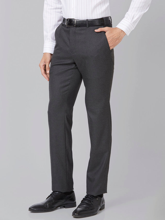 Raymond Men Grey Structure Slim Fit Polyester Blend Trouser