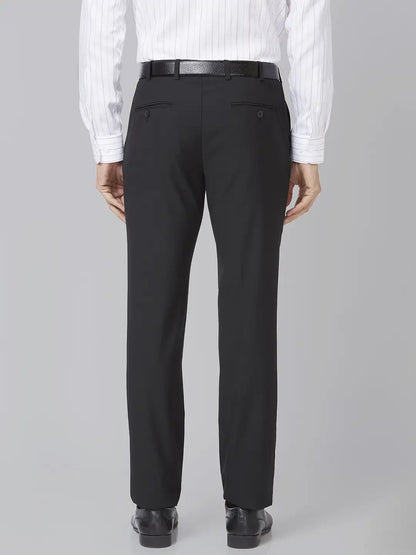 Men Black Slim Fit Solid Polyester Blend Trouser