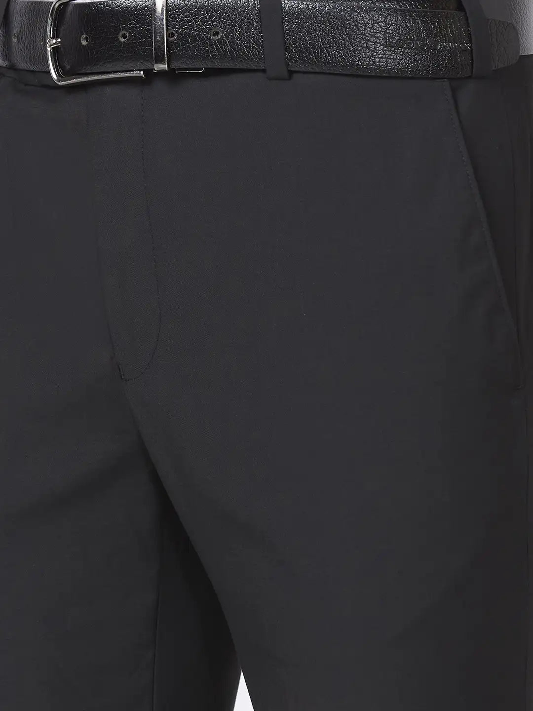 Men Black Slim Fit Solid Polyester Blend Trouser