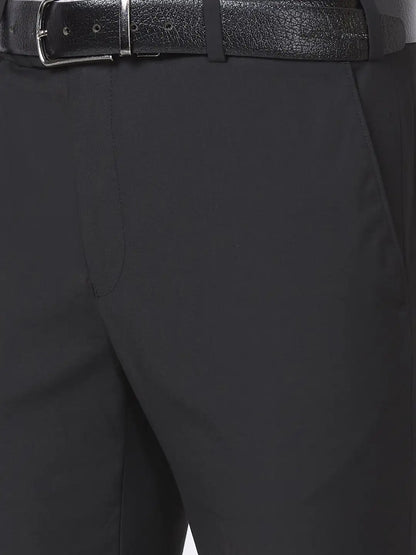 Men Black Slim Fit Solid Polyester Blend Trouser