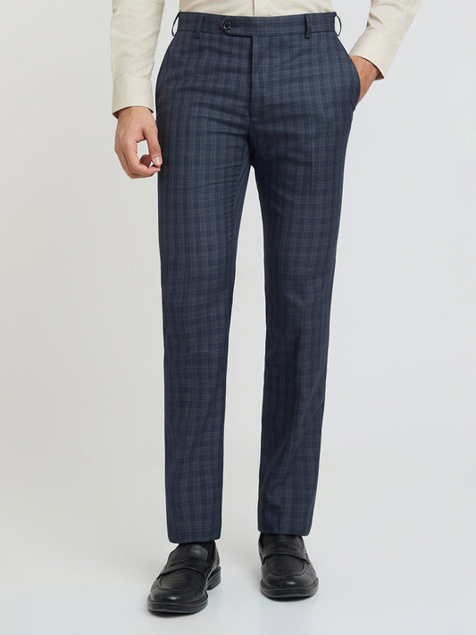 Raymond Men Blue Checks Slim Fit Polyester Blend Trouser