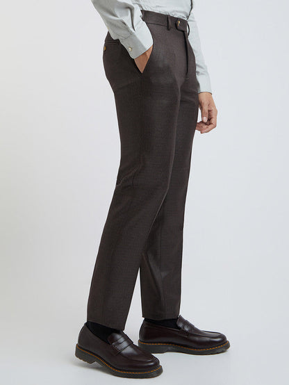 Men Brown Slim Fit Structure Polyester Trouser