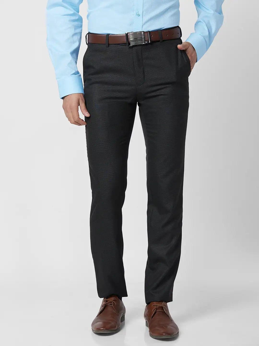 Raymond Men Grey Structure Slim Fit Polyester Blend Trouser