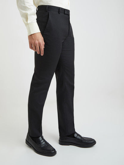 Raymond Men Grey Structure Slim Fit Polyester Blend Trouser