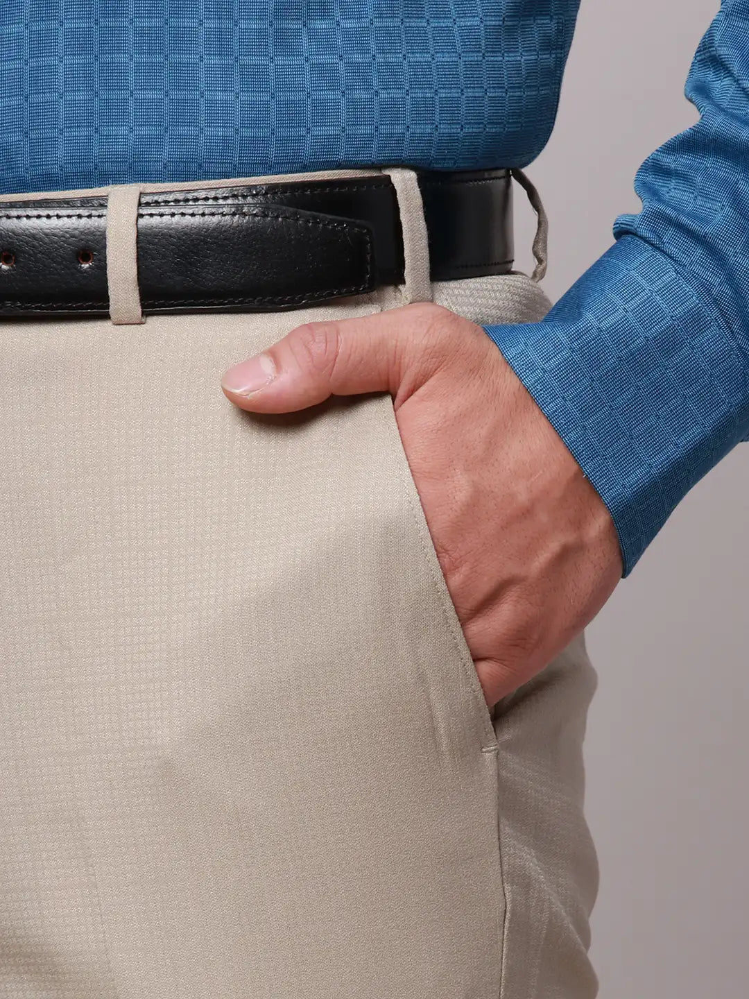 Raymond Men Fawn Slim Fit Structured Polyester Blend Trouser