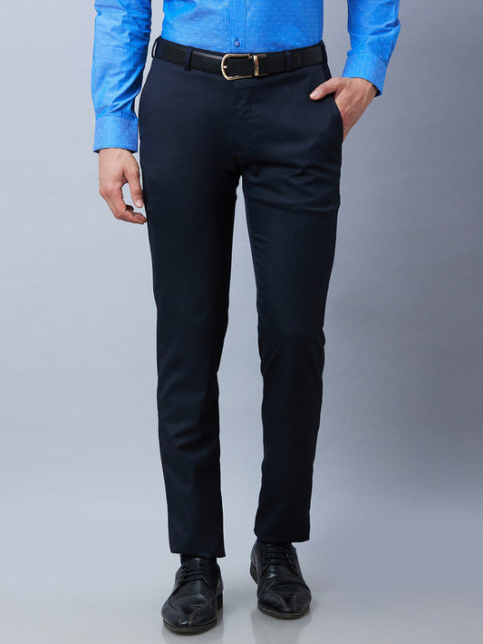 Raymond Blue Solid Slim Fit Polyester Blend Trouser