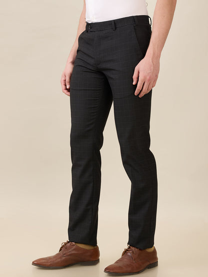 Raymond Men Black Checks Slim Fit Polyester Blend Trouser