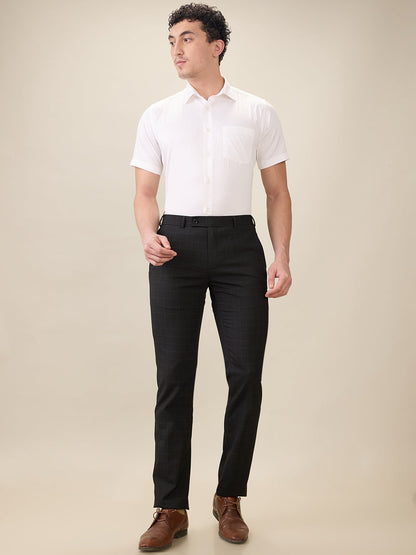 Raymond Men Black Checks Slim Fit Polyester Blend Trouser