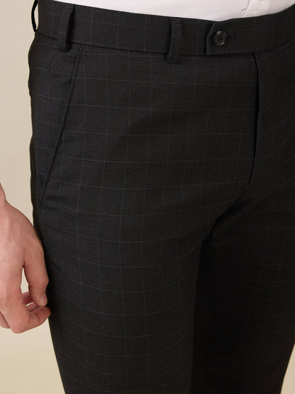 Raymond Men Black Checks Slim Fit Polyester Blend Trouser