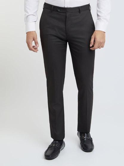 Raymond Men Brown Checks Slim Fit Polyester Blend Trouser