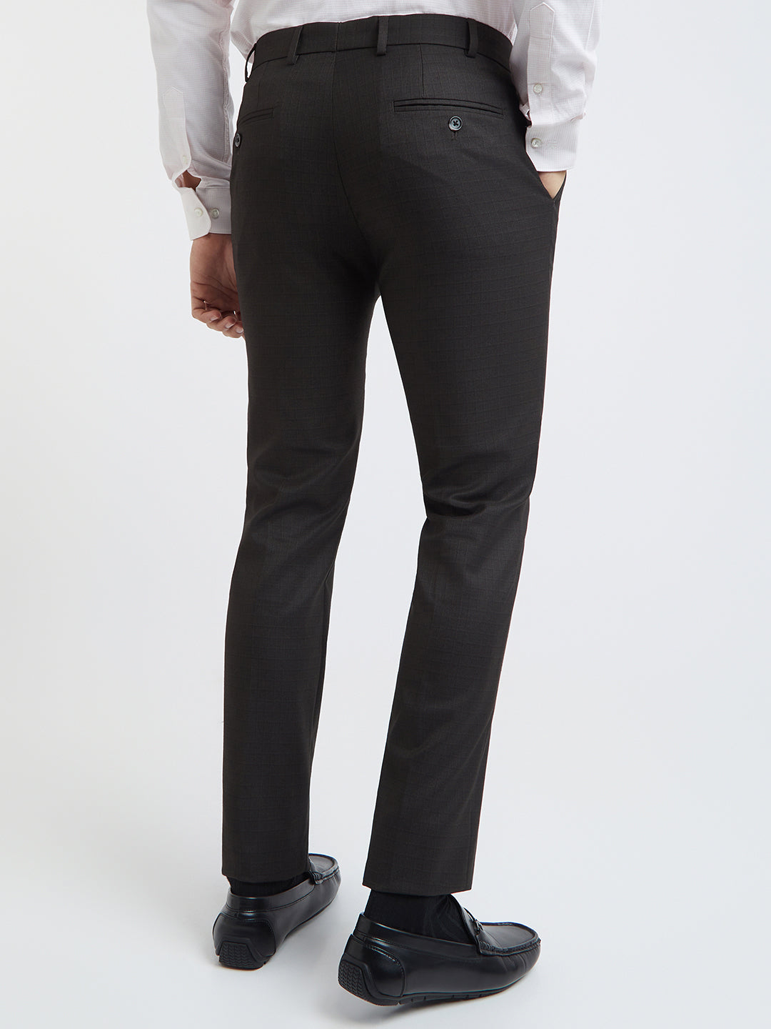 Raymond Men Brown Checks Slim Fit Polyester Blend Trouser