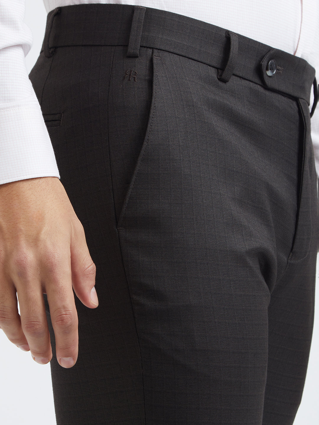 Raymond Men Brown Checks Slim Fit Polyester Blend Trouser