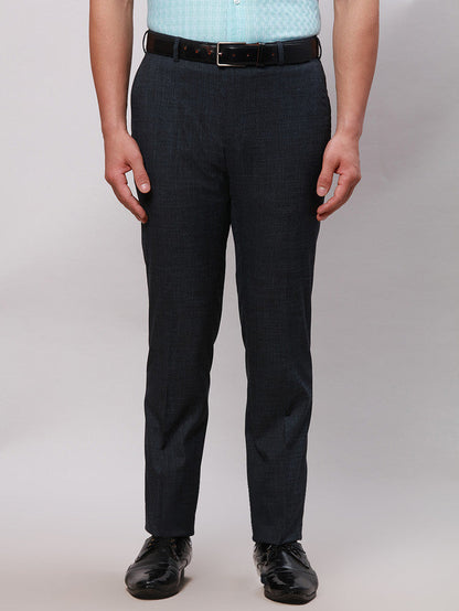 Raymond Men Blue Checkered Slim Fit Trouser