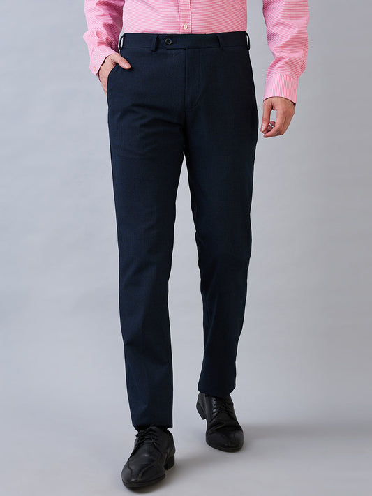 Raymond Men Blue Solid Slim Fit Polyester Blend Trouser