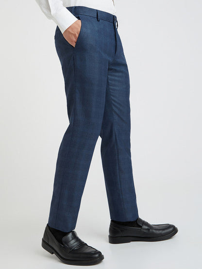 Raymond Blue Checks Slim Fit Polyester Blend Trouser