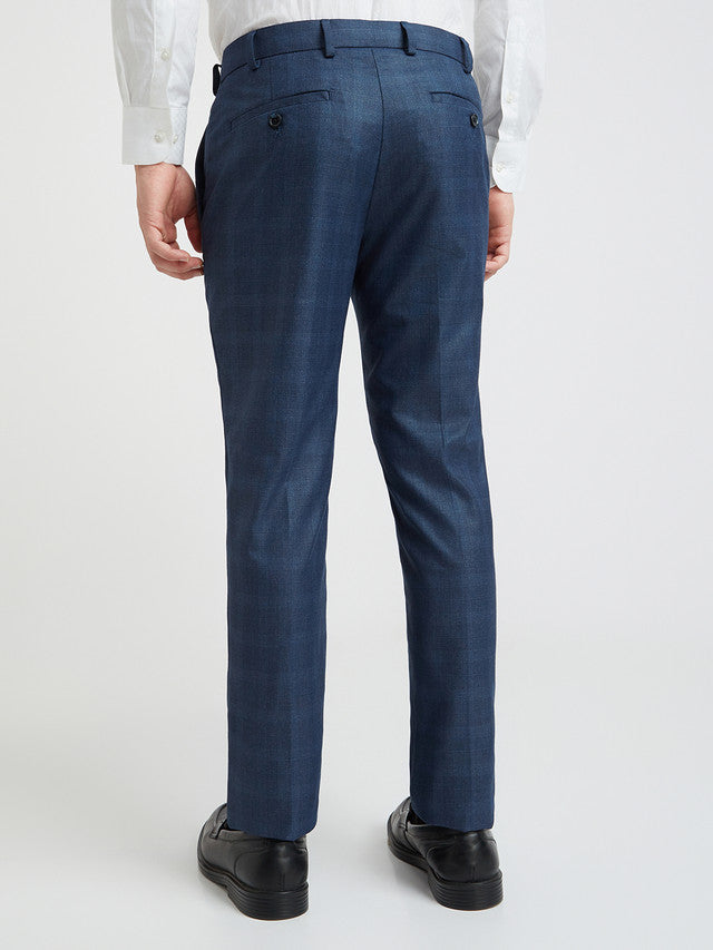Raymond Blue Checks Slim Fit Polyester Blend Trouser
