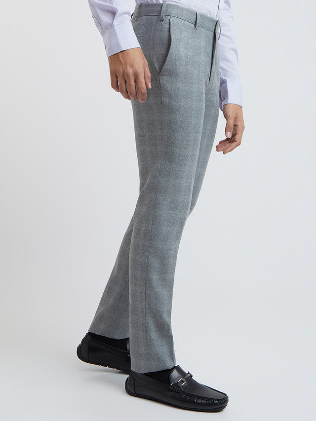 Raymond Grey Checks Slim Fit Polyester Blend Trouser