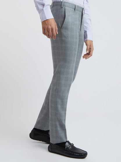 Raymond Grey Checks Slim Fit Polyester Blend Trouser