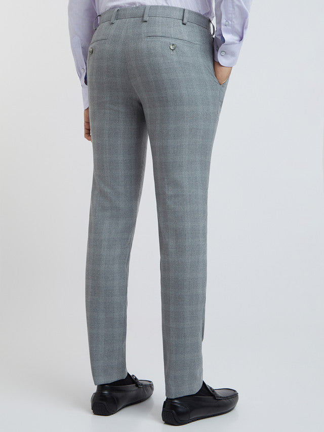 Raymond Grey Checks Slim Fit Polyester Blend Trouser