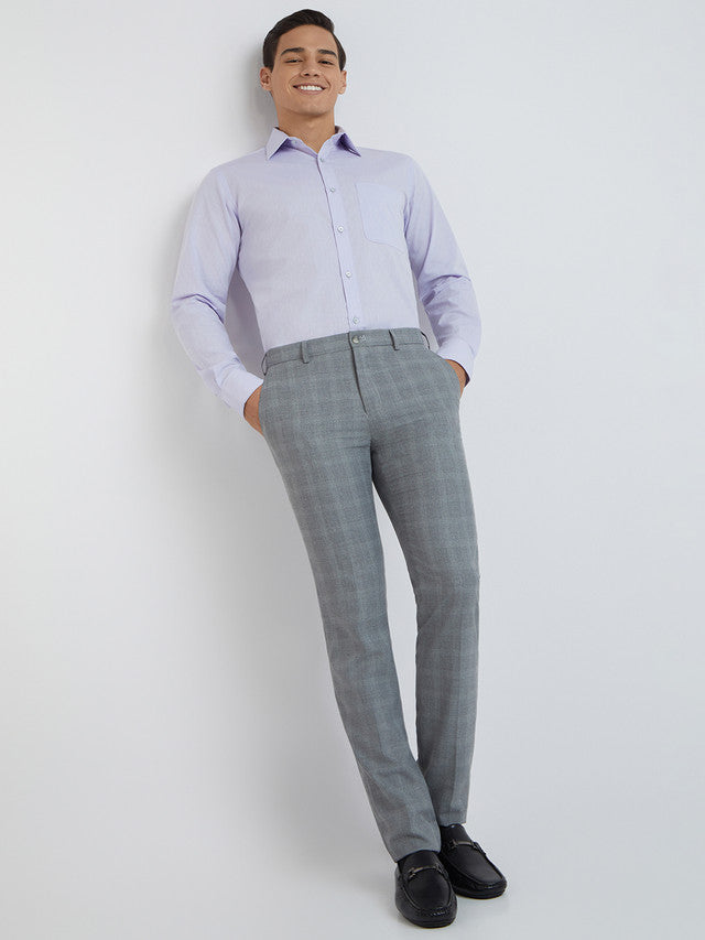 Raymond Grey Checks Slim Fit Polyester Blend Trouser