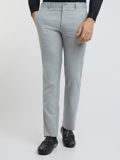 Raymond Grey Structure Slim Fit Polyester Blend Trouser