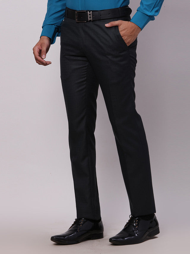 Raymond Grey Structure Slim Fit Polyester Blend Trouser