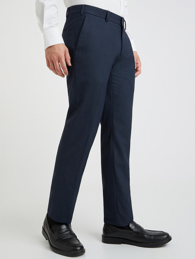 Raymond Blue Solid Slim Fit Polyester Blend Trouser
