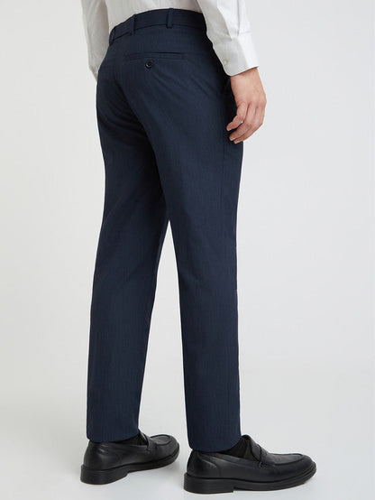 Raymond Blue Solid Slim Fit Polyester Blend Trouser