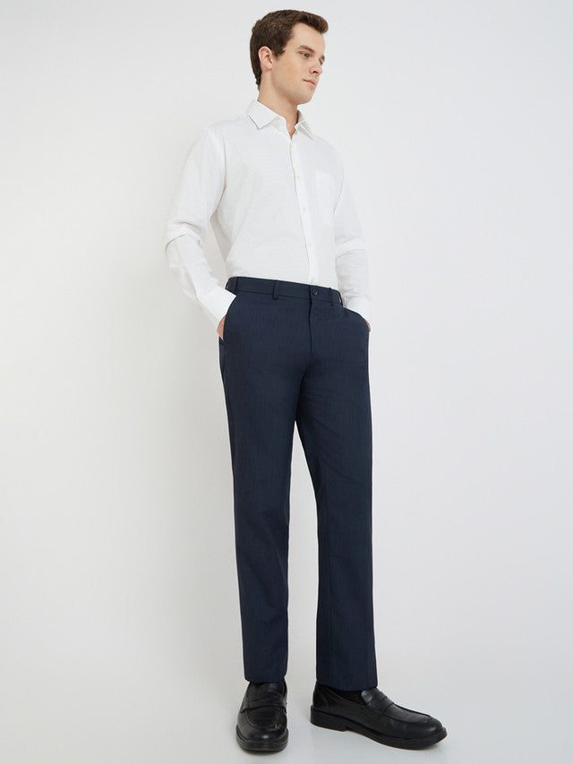 Raymond Blue Solid Slim Fit Polyester Blend Trouser