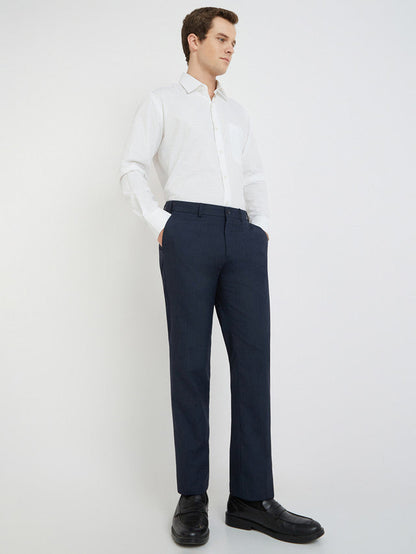 Raymond Blue Solid Slim Fit Polyester Blend Trouser