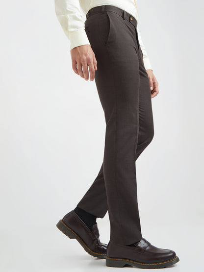 Raymond Men Brown Checks Slim Fit Polyester Blend Trouser