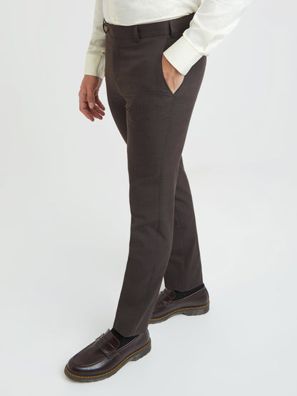 Raymond Men Brown Checks Slim Fit Polyester Blend Trouser