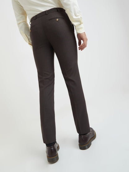 Raymond Men Brown Checks Slim Fit Polyester Blend Trouser
