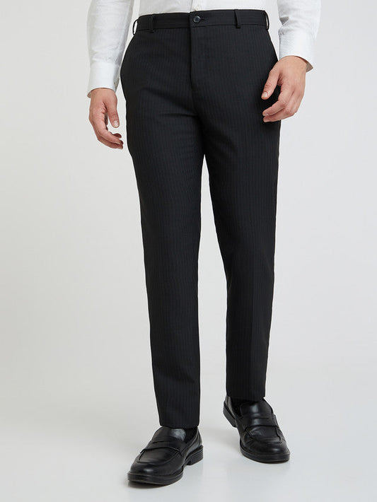 Raymond Black Stripe Slim Fit Polyester Blend Trouser