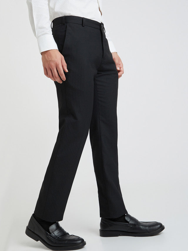 Raymond Black Stripe Slim Fit Polyester Blend Trouser