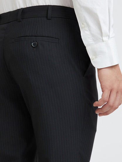 Raymond Black Stripe Slim Fit Polyester Blend Trouser