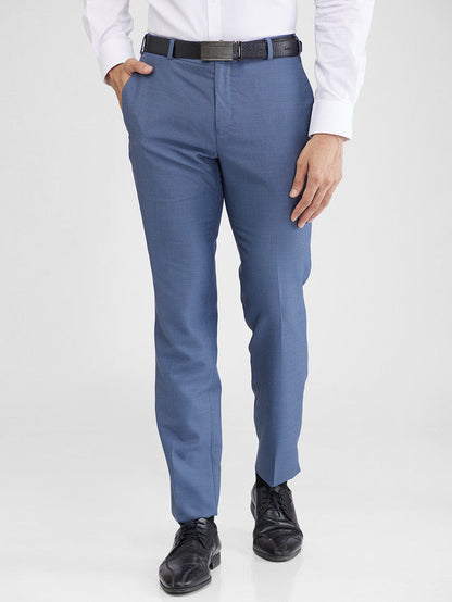 Raymond Blue Structure Slim Fit Polyester Blend Trouser