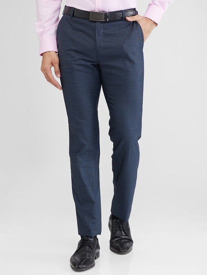 Raymond Blue Checks Slim Fit Polyester Blend Trouser