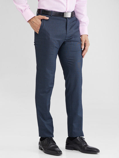 Raymond Blue Checks Slim Fit Polyester Blend Trouser