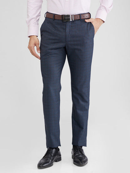 Raymond Blue Checks Slim Fit Polyester Blend Trouser
