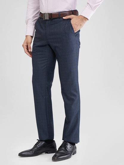 Raymond Blue Checks Slim Fit Polyester Blend Trouser
