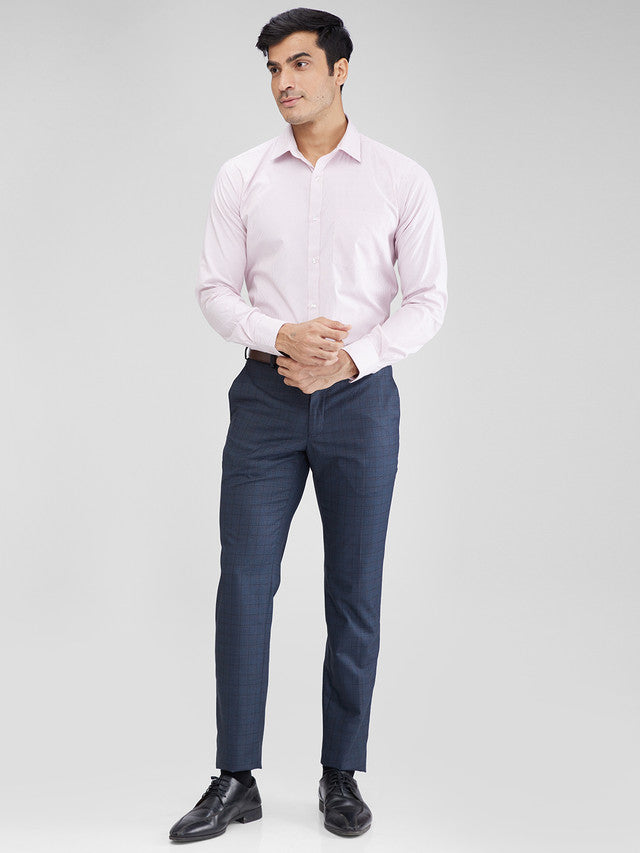 Raymond Blue Checks Slim Fit Polyester Blend Trouser