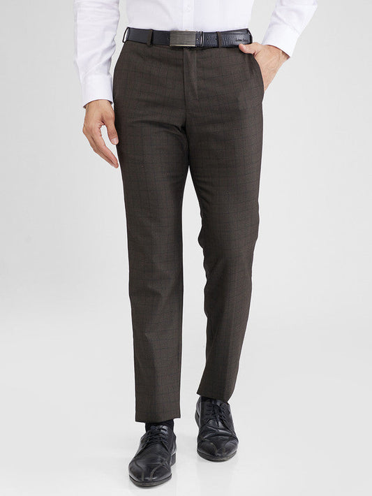 Raymond Brown Checks Slim Fit Polyester Blend Trouser