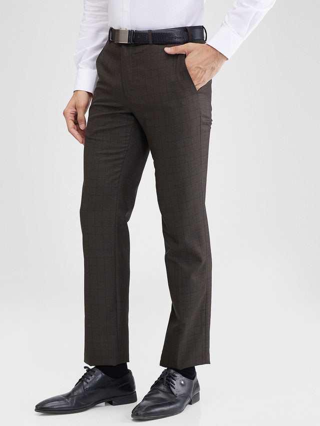 Raymond Brown Checks Slim Fit Polyester Blend Trouser