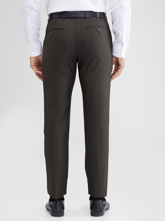 Raymond Brown Checks Slim Fit Polyester Blend Trouser