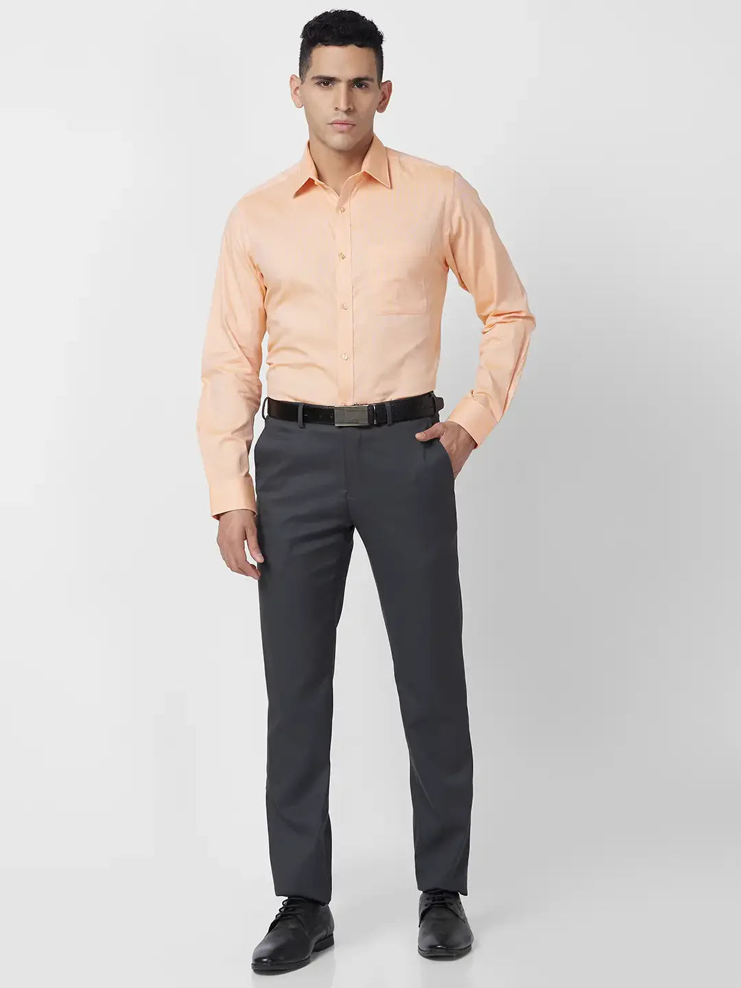 Raymond Men Grey Checks Slim Fit Polyester Blend Trouser